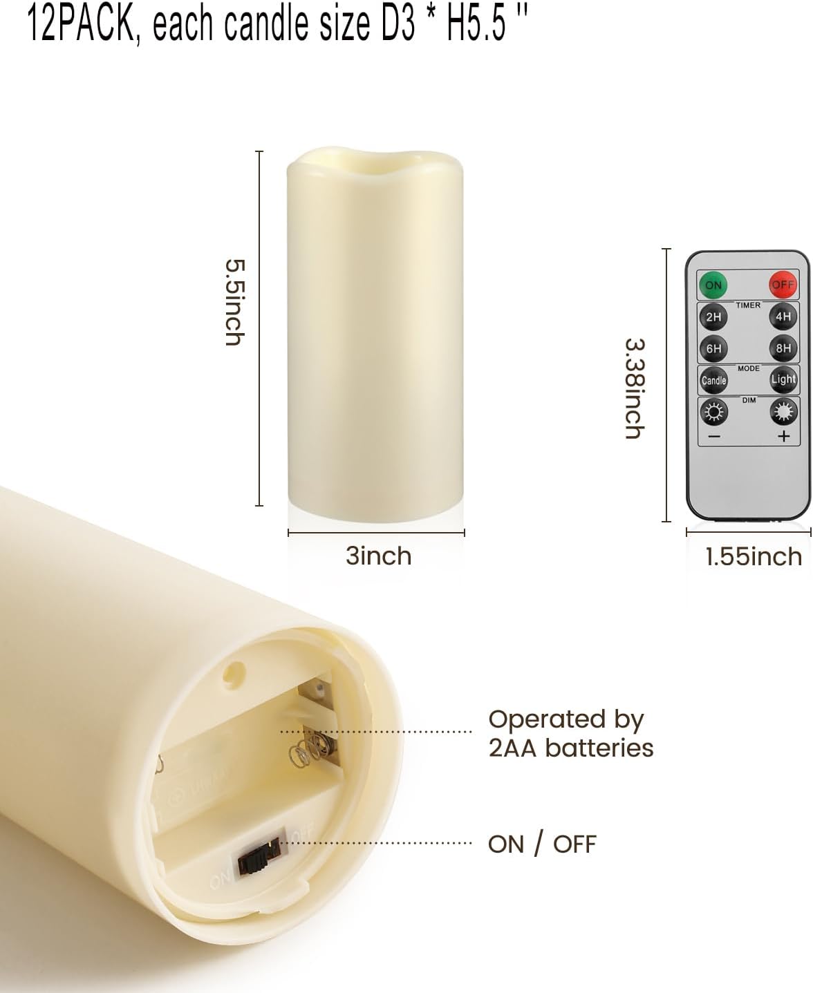 Flameless Flickering Battery Operated Candles D2.2''*H4 5" 6" 7" 8" 9" Set of 9 Ivory Real Wax Pillar LED Candles with 10-Key Remote and Cycling 24 Hours Timer (Ivory)