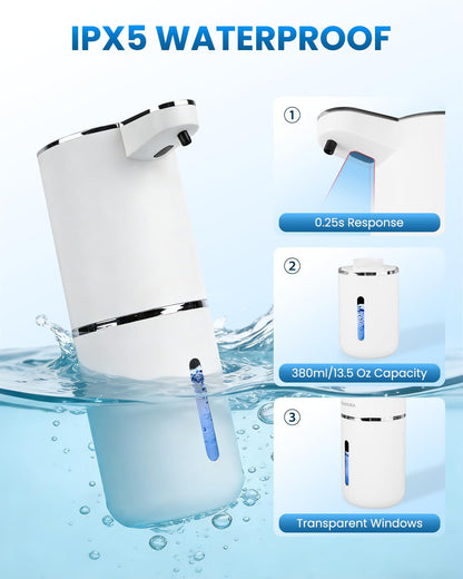Automatic Liquid Soap Dispenser Touchless, USB Rechargeable Hand Soap Dispenser, 4 Adjustable Volume Levels, IPX5 Waterproof, 12.8oz/380ml Wall Mounted for Bathroom Kitchen Countertop, White