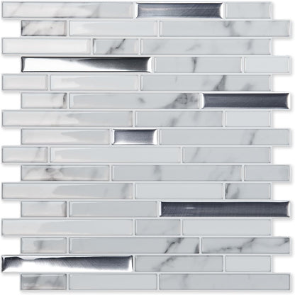 LONGKING 10-Sheet Extra Thick Peel and Stick Backsplash Tiles, Waterproof Kitchen Backsplash Peel and Stick Tile, Self-Adhesive Backsplash for Kitchen, Beige & White