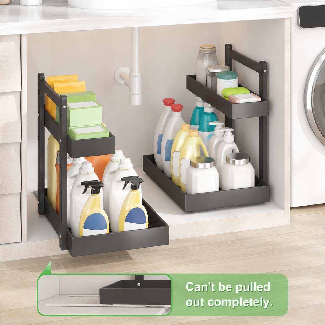 Under Sink Organizer - 2-Tier Pull Out Cabinet Organizer Vertical Slide Out Sink Shelf Storage Shelves for Multi-Purpose Bath Kitchen Bathroom Medicine (Nature, 2 Packs)