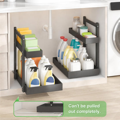 Under Sink Organizer - 2-Tier Pull Out Cabinet Organizer Vertical Slide Out Sink Shelf Storage Shelves for Multi-Purpose Bath Kitchen Bathroom Medicine (Nature, 2 Packs)