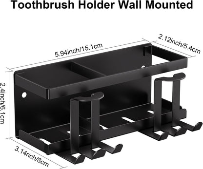 Toothbrush Holders for Bathroom, Toothbrush Holder Wall Mounted Large Capacity Tray, Self Adhesive Tooth Brushing Holder & Bathroom Accessories