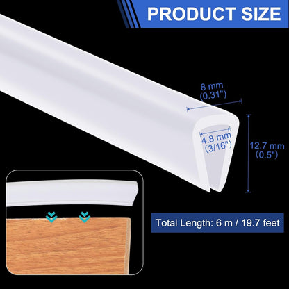 YOKIVE Clear Rubber U Channel Edge Trim, Silicone Door Seal Strip 3/16" Slot Fit for 5/32"-7/32" Edge | Metal Edge Guard Protector Great for Plywood, Glass, Sheet Metal (10-Feet)