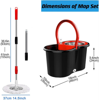 Mop and Bucket with Wringer Set 360° 3psc Microfiber Spin Mop with Bucket and Dual Mop Heads Self Wringing Spinning Mop for Office and Home Use (20QT)