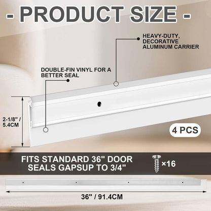 FoldTier 4 Pcs Slotted Door Sweep for Bottom of Door Exterior and Interior, 2-1/8 x 36 Inch, Aluminum Threshold Seal with Flexible Split Rubber, Weather Stripping Draft Dust Noise Stopper
