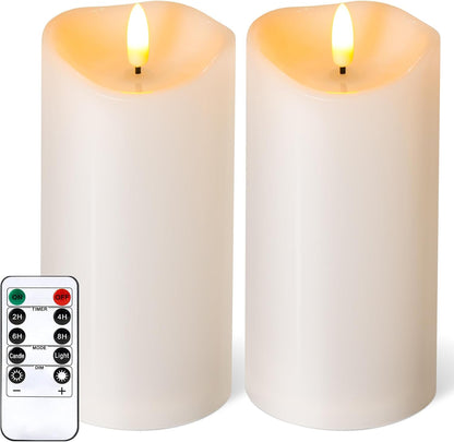 Outdoor Flameless Candles with Remote Timer - Waterproof Realistic Flickering LED Pillar Electric Battery Operated Fake Candle for Holiday Home Wedding Fireplace Decor - Ivory White 3 Pack (4”6”8”)