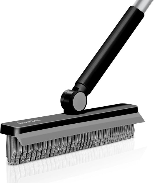 SetSail Grout Cleaner Brush with Long Handle, V-Shaped Floor Scrub Brush Swivel Grout Brush Stiff Bristle Floor Grout Scrubber for Bathroom, Tile Line, Crevice, Kitchen, Wall, Deck, Garage, White Grey