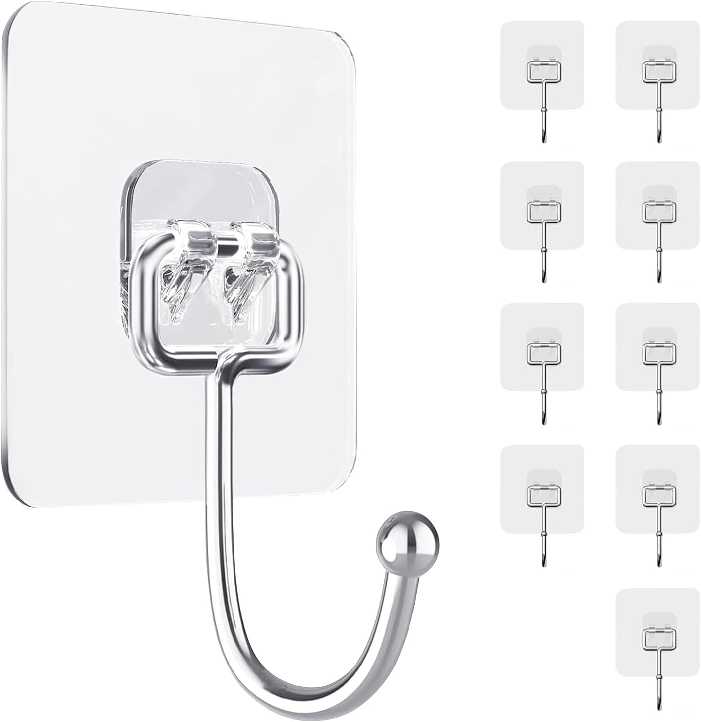 10 PCS Adhesive Wall Hooks 33lb(Max) Reusable Anti-Skid Traceless Hooks Heavy Duty 180 Degree Rotating,Waterproof and Oilproof, Bathroom Kitchen Heavy Duty Self Adhesive