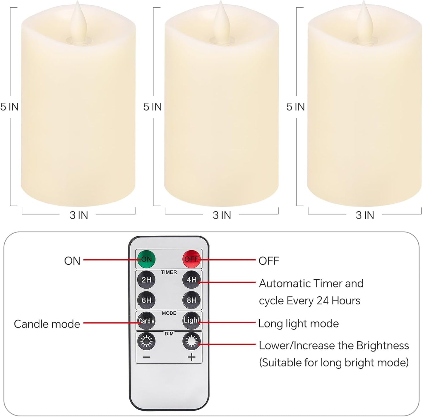3x4 Flickering Flameless Candles Set of 3,Real Wax Pillar LED Candles,with Timer,4 inch Flameless Candles with Remote,for Party Wedding Holiday Home Decor,Ivory