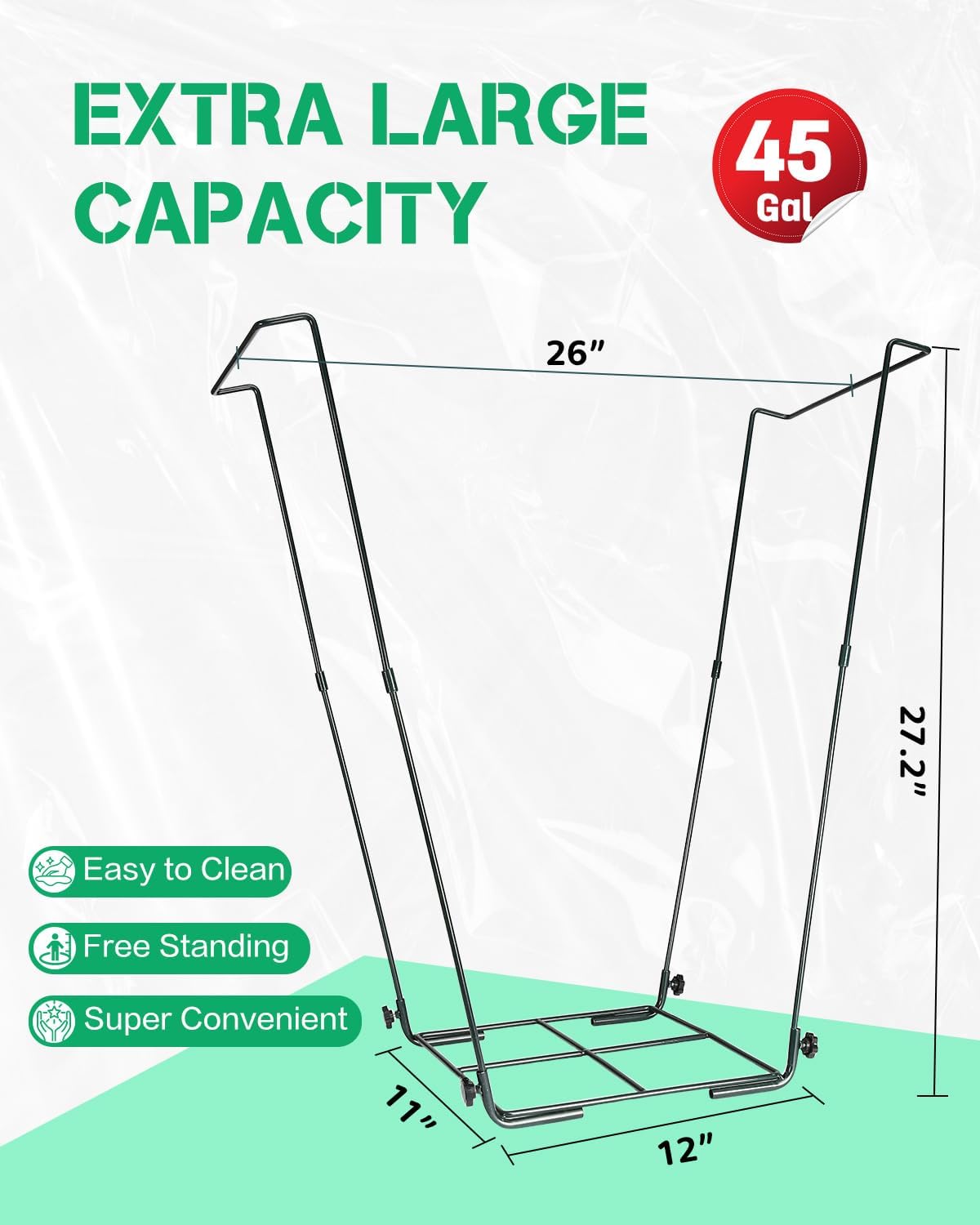 Outdoor Metal Leaf Bag Holder Stand, Fits 30-45 Gal Garbage Bags, Portable | Yard waste bag holder, Garden trash bag frame, Freestanding leaf bag stand, Camping garbage can, Disposable bag holder