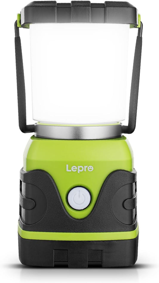 Lepro 1500LM Battery Powered LED Camping Lantern, Green Tent Light with 4 Light Modes, Camping Essentials, Waterproof Lantern Flashlight for Camping, Emergency Light, Power Outages, Not Rechargeable