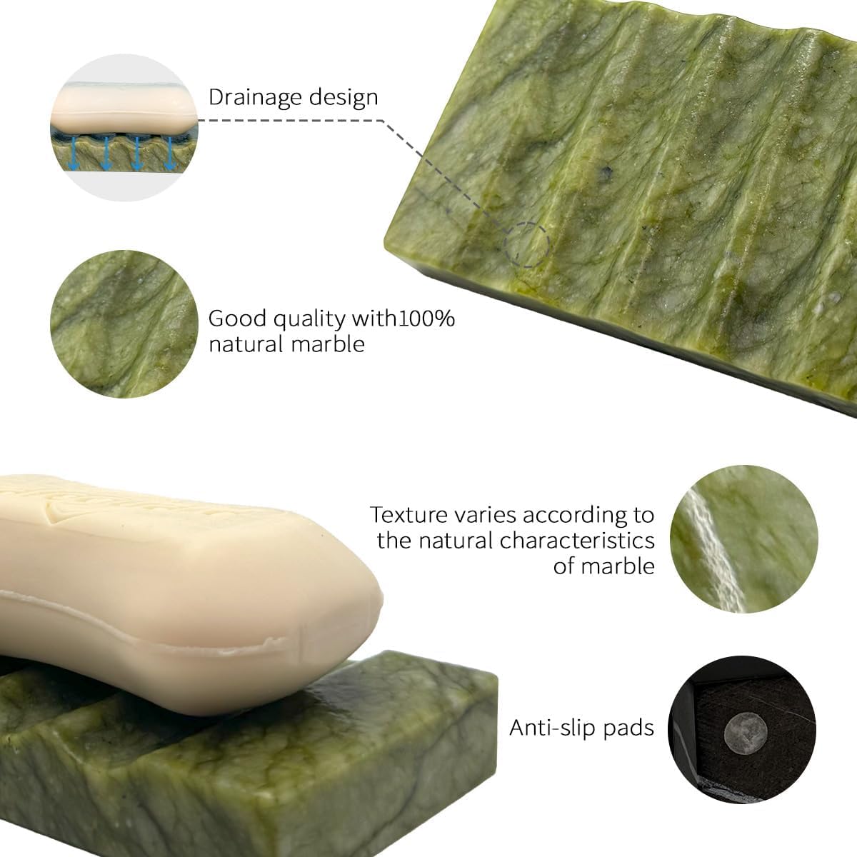 WeDoDecor Real Marble Soap Dish for Shower Stone Tray Small Bar Soap Holder with Self Draining | Non-Slip, Luxury Bath Room Accessories (White)