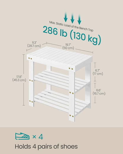 SONGMICS Shoe Rack Bench, 3-Tier Bamboo Shoe Storage Organizer, Entryway Bench, Holds Up to 286 lb, 11.3 x 27.6 x 17.8 Inches, for Entryway Bathroom Bedroom, Ink Black ULBS04H