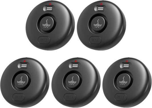 5 Pack Water Leak Alarm Detector, 120dB Loud Alert Water Sensor, IP66 Waterproof, Sensitive Leak and Drip Alert, Easy Installation for Home, Basement Flood Prevention, Bathroom, Sink, Laundry