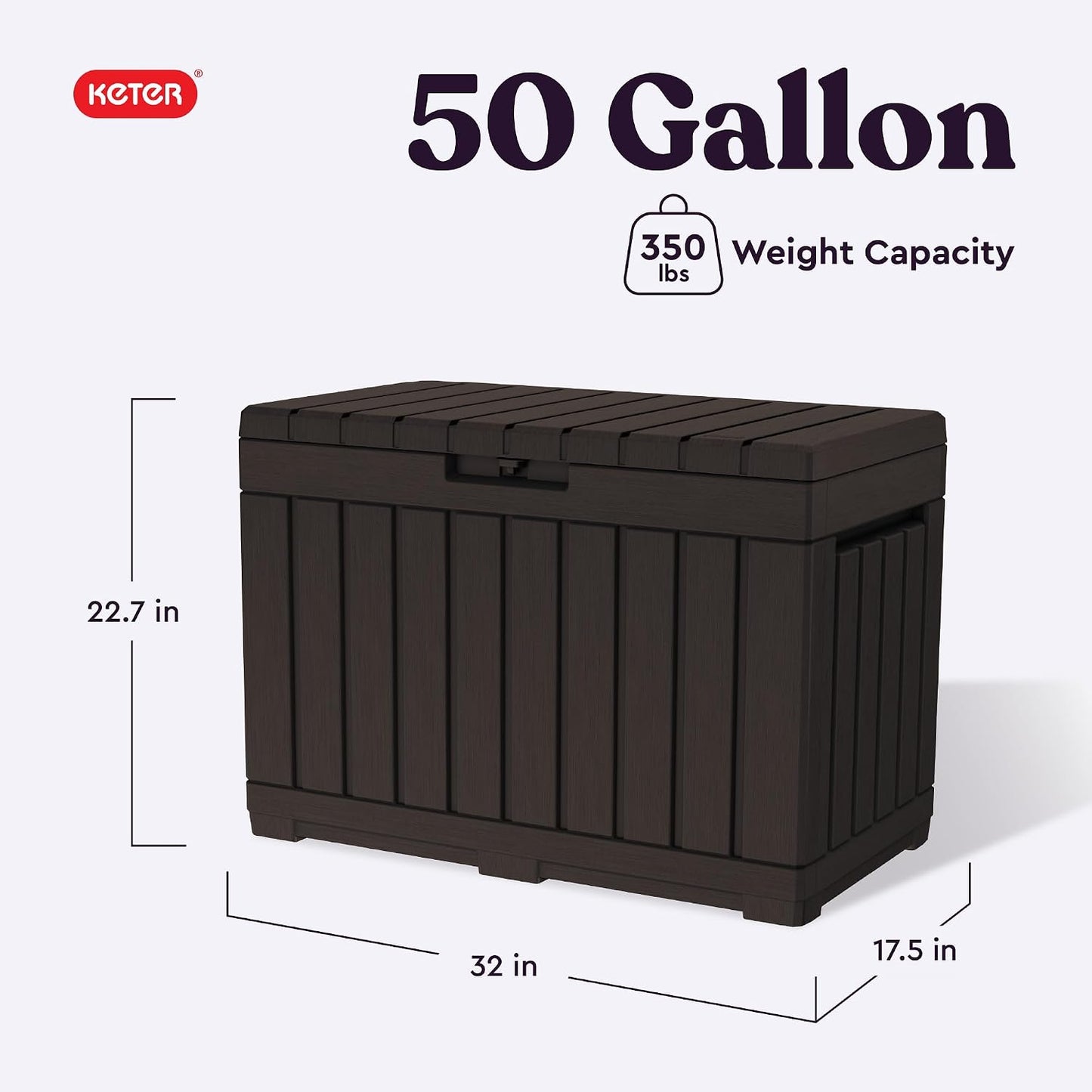 Keter Kentwood 50 Gallon Resin Deck Box-Organization and Storage for Patio Cushions, Throw Pillows and Garden Tools, Dark Grey