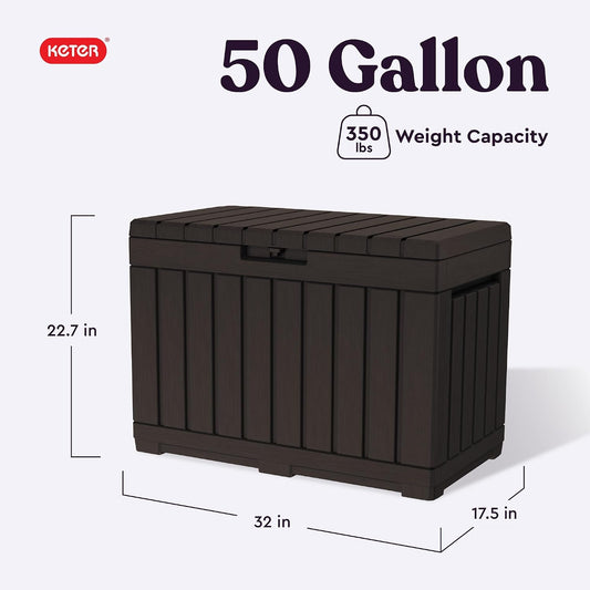 Keter Kentwood 50 Gallon Resin Deck Box-Organization and Storage for Patio Cushions, Throw Pillows and Garden Tools, Dark Grey