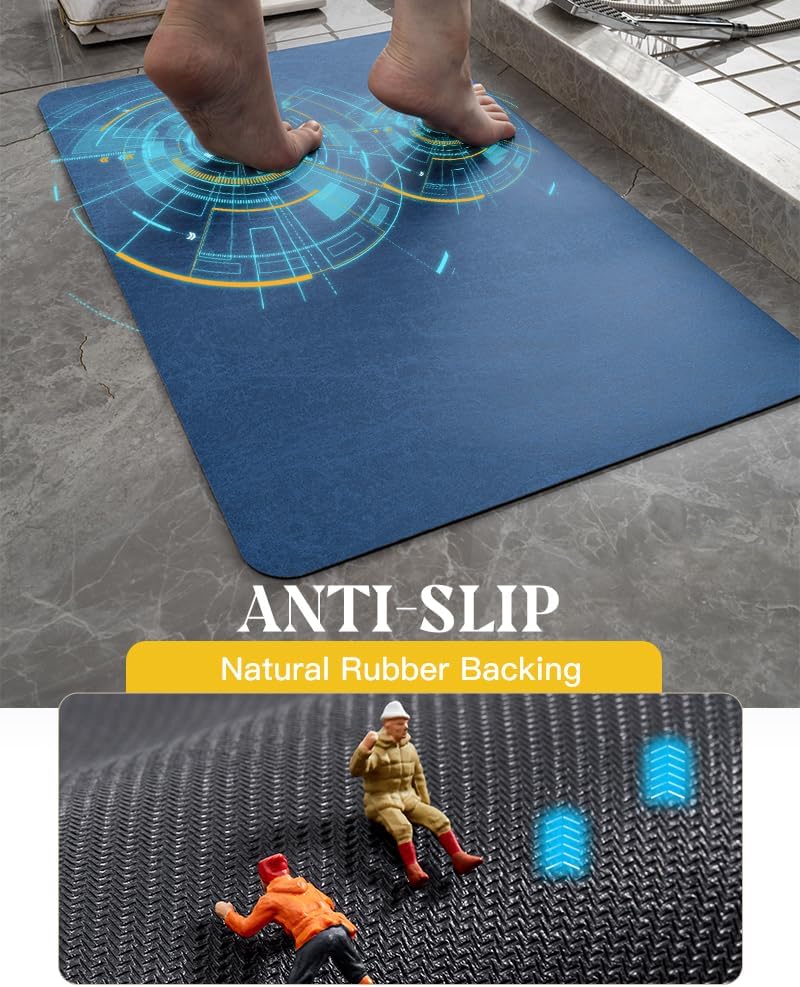 MontVoo -Bath Mat-Rubber Backing Non SlipThin Bathroom Rugs Fit Under Door- Quick Dry Absorbent Faux Suede Surface Grey Bathroom Floor Mats-Shower Rug for in Front of Bathtub Shower Gray 16x24