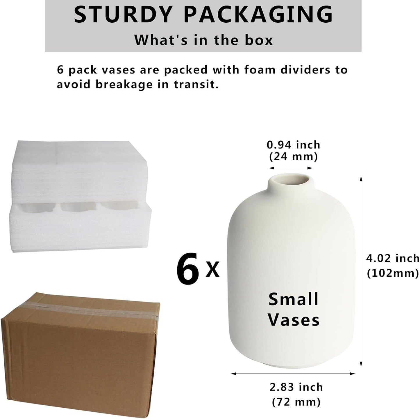 YANLING 6 Pack White Vase Small Ceramic Vases for Decor, Bud Vases | for Centerpieces White Vases for Flowers Boho Home Decor, Pampas Grass Dried Flowers Vases