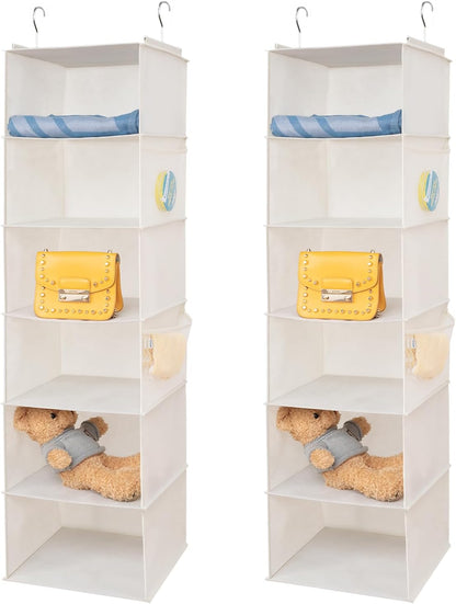 BrilliantJo 2 Pack Hanging Closet Organizer, 5 Shelves Hanging Storage with 6 Side Pockets for Clothes Shoes, 43"x12"x12"(Black)