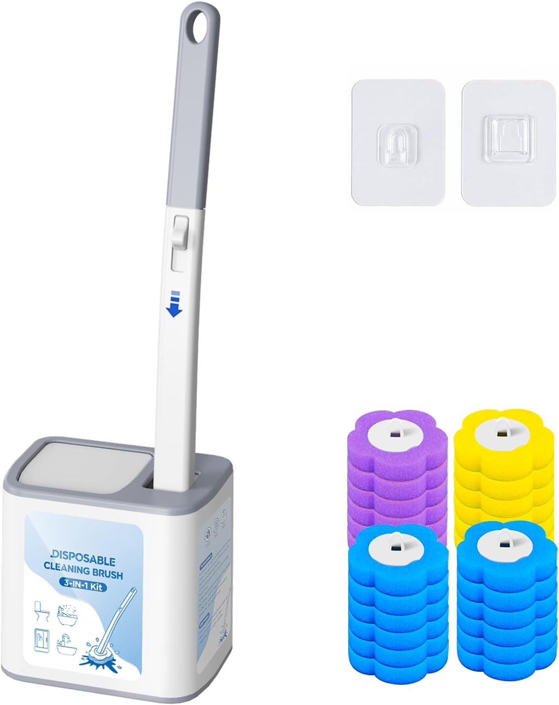 Toilet Brush and Holder - No Touch Wall Mount Disposable Bowl Cleaners Set,Snap-On Quick Cleanup Hygienic Wand,for Small Condos,Compact Bachelor Apartments and Quick Daily Cleanups