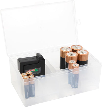 Dial Industries Battery Organizer Case with Tester for 12 AAA 12 AA 6C 4D | Compact cases for organizing in garage, toolboxes, RVs etc. Clear cases so easy to find in emergencies vs loose in drawer.
