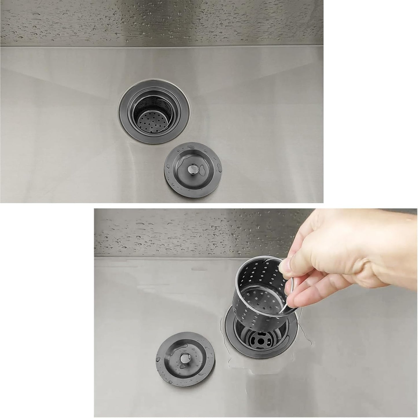 3-1/2-Inch Kitchen Sink Drain Strainer Assembly Kit, GZILA Deep Waste Basket Strainer with Sealing Lid Sink Stopper, 304 Stainless Steel Brushed Nickel