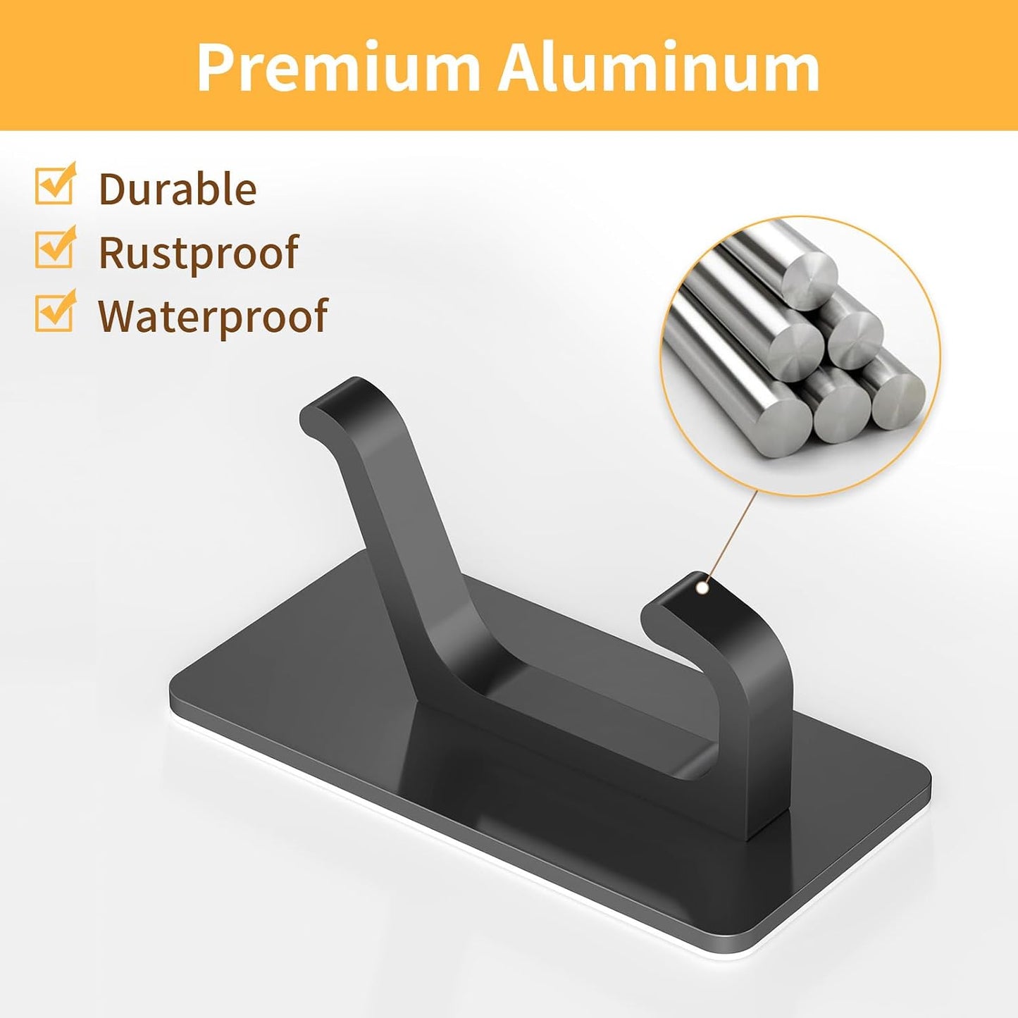 STWWO Adhesive Wall Coat Hooks, Black Heavy Duty Hooks for Hanging, Towel Hooks for Walls No Damage, 4 Pack
