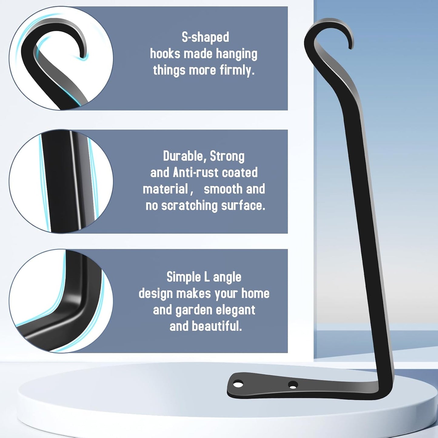 FEED GARDEN Heavy Duty Plant Hangers Outdoor Indoor, 8 Inch 2 Pack Metal Hanging Bracket Holds Up to 44 lbs, Wall Brackets for Hanging Baskets, Bird Feeders,Wind Chime& Lanterns, Black