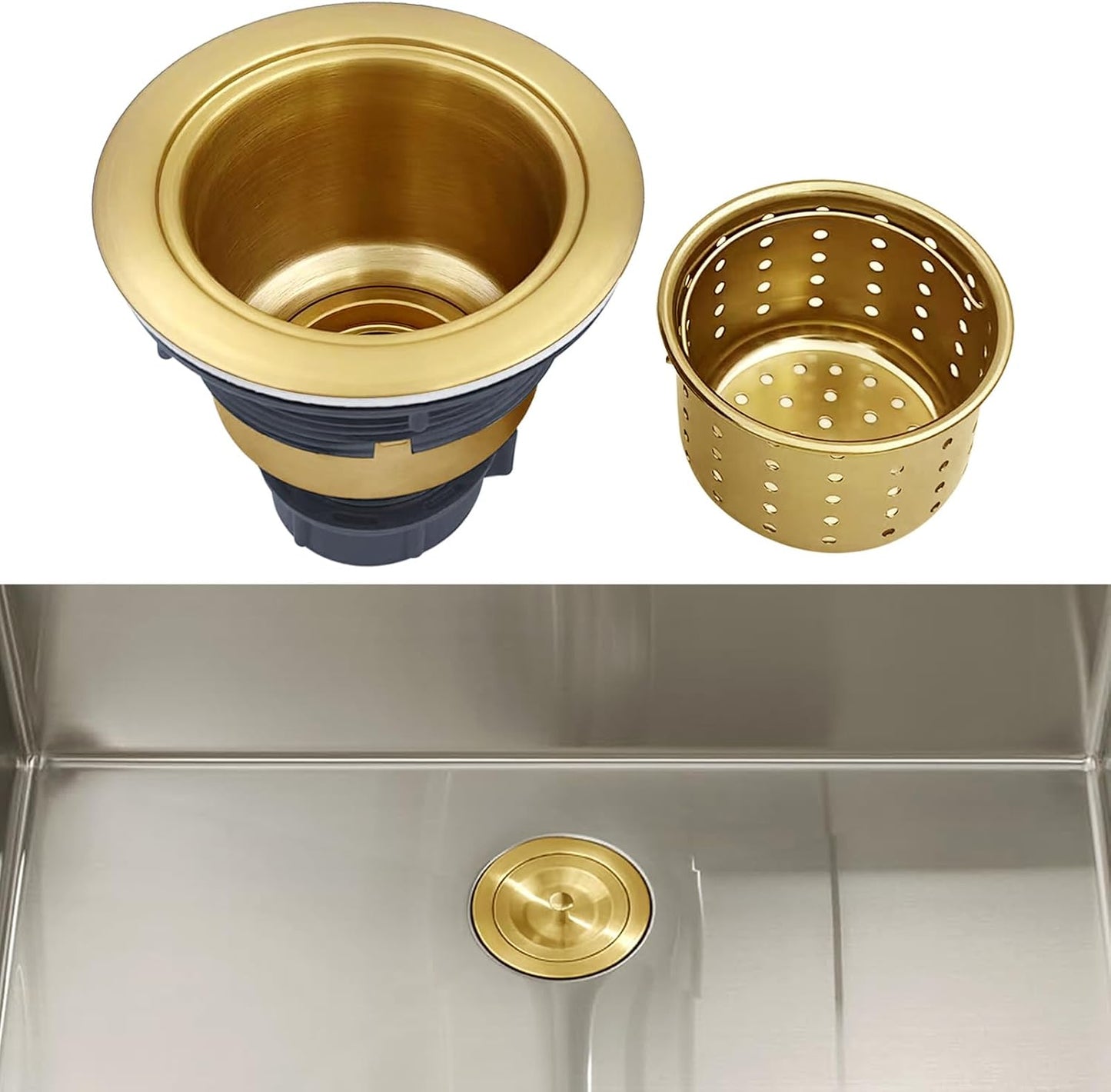 3-1/2-Inch Kitchen Sink Drain Strainer Assembly Kit, GZILA Deep Waste Basket Strainer with Sealing Lid Sink Stopper, 304 Stainless Steel Brushed Nickel
