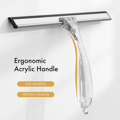 AmazerBath Shower Squeegee for Glass Doors, All-Purpose Squeegee with Suction Hook & Adhesive Hook, Clear Squeegee for Shower Glass, Windows, Mirrors, Tiles and Car Windows - 10 Inches, Clear