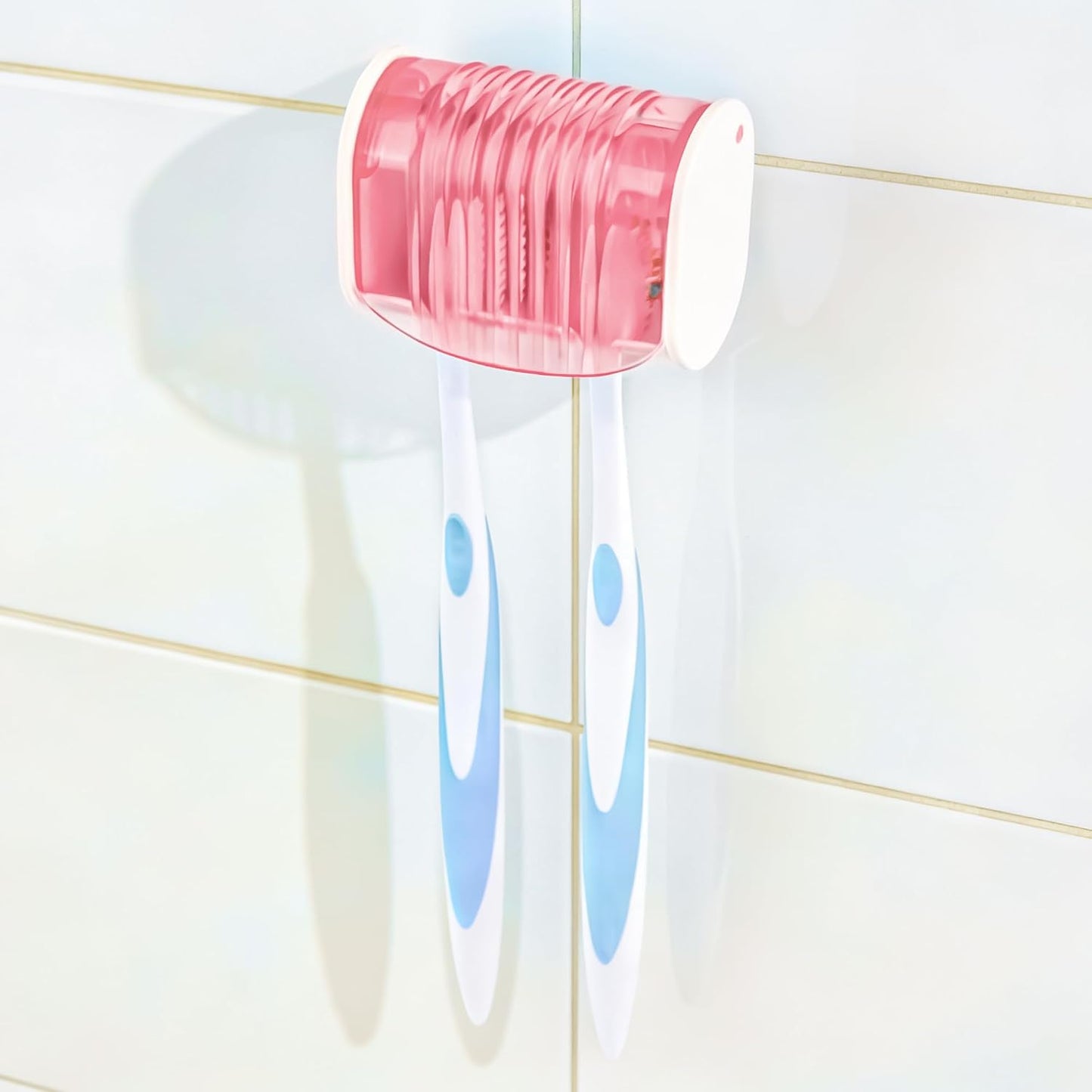 1 Pack Toothbrush Holder Wall Mounted with Cover for Bathroom, 2 Slots Toothbrush Storage Organizer for Shower, Self Adhesive Toothbrush Hanger (Grey)