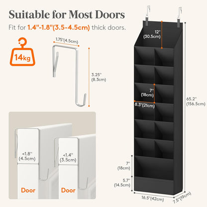 Lifewit 6 Tier Over the Door Shoe Organizer with 11 Large Deep Pockets, Fabric Hanging Shoes Shelf for Closet, Dorm Storage, Fit Up to 12 Pair Shoe Rack Holder for Sneakers, Boots, Gray