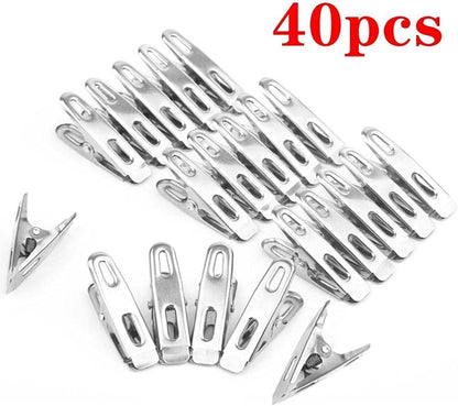 Generic 40pcs Clothes Pins Antiskid Stainless Steel Windproof Clothes Drying Hanger Clothespins Clothes Clips Clothes Pegs Photo Clips, Silver