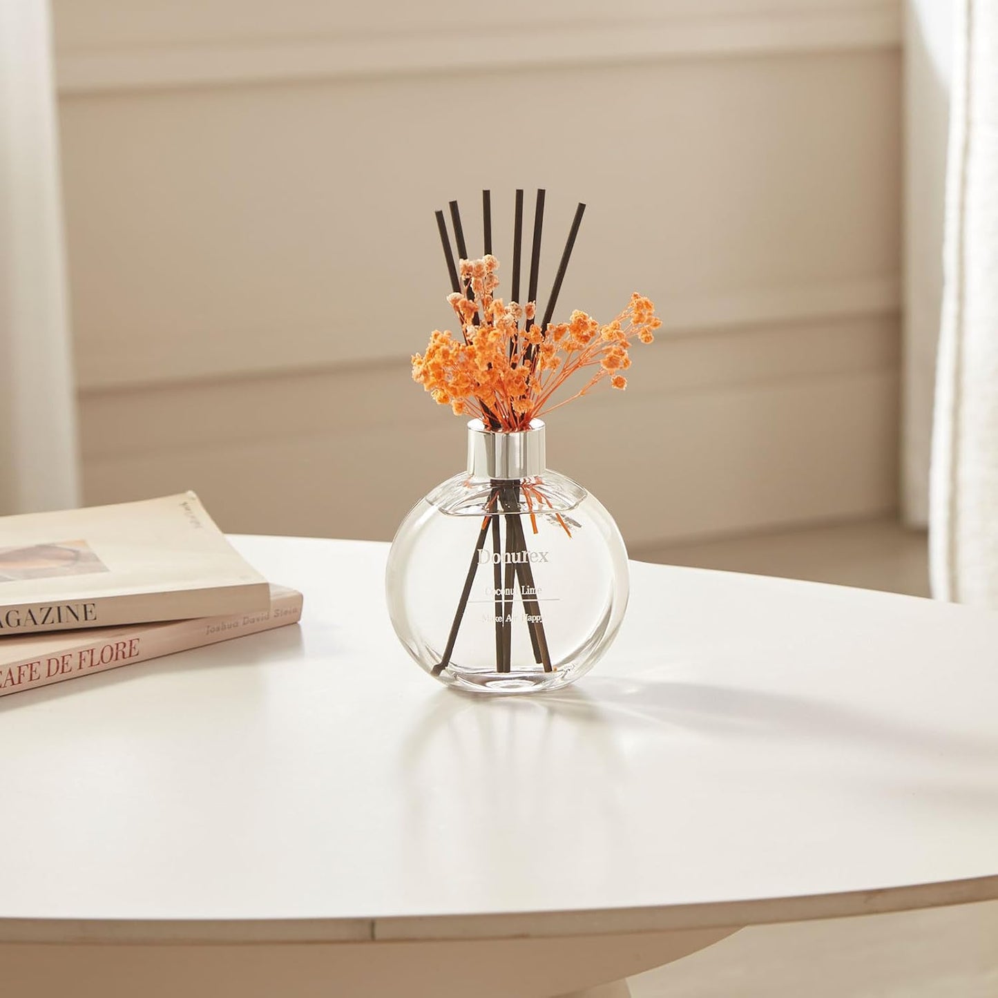 Flower Reed Diffuser Set 5.07oz Satin Rose Scent Diffuser with Sticks Home Fragrance Reed Diffuser for Bathroom Shelf Decor