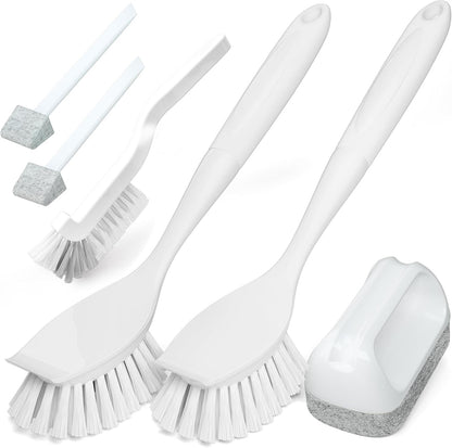 Holikme 6 Pack Dish Brush with Handle Kitchen Cleaning Brush Set for Pot, Pan, Kitchen Sink (Green)