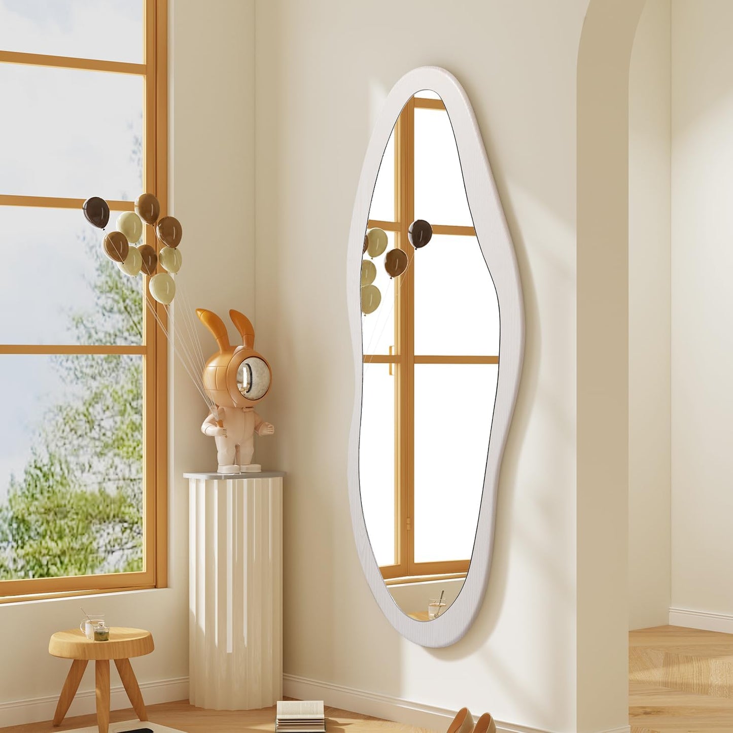 AAZZKANG Irregular Wall Mirror Full Length Black Wood Framed Large | 47"x20" Asymmetrical Full Body Mirrors for Bedroom Living Room Entryway
