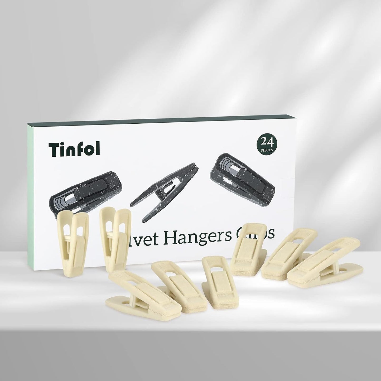 Tinfol Velvet Hanger Clips, 24 Pack Black Pants Hangers Clips, Large Opening Clothes Pin, Strong Finger Flocked Clip Perfect for Use with Slim-line Clothes Velvet Hanger