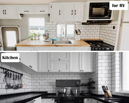 DICOFUN 10-Sheet Polished White Thick PVC Peel and Stick Backsplash, Ceramic Look Subway Tile White Kitchen Backsplash Peel and Stick Wall Tiles