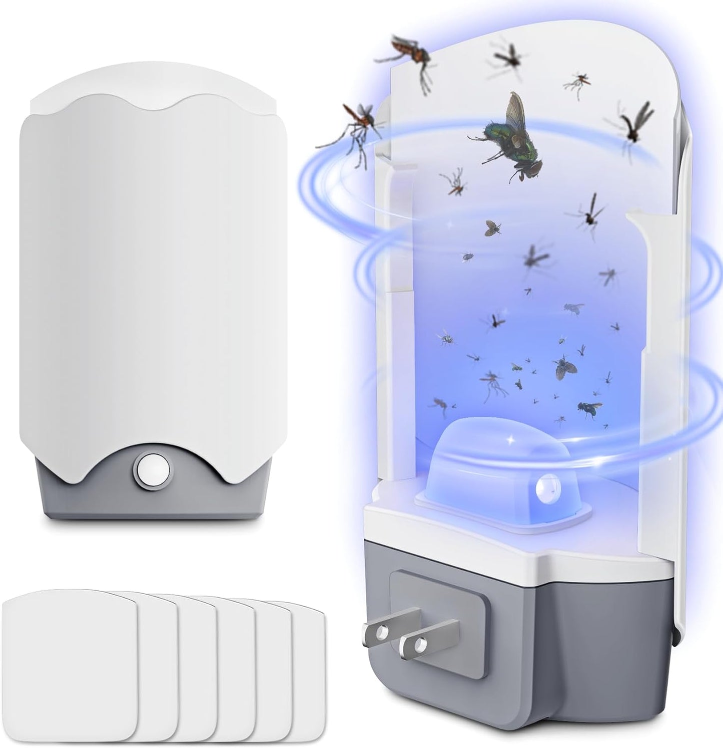 Forhimn Fly Trap Indoor, 2 Plug-in Fly Catchers with 6 Glue Card Refills, Fruit Fly & Gnat Trap for Home, Sticky Flying Insect Trap for Flies, Moths, Safe & Mess-Free