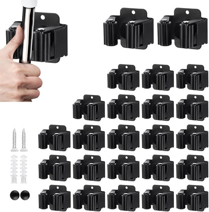 JAMEND CLXP 24PCS Broom and Mop Holder, Heavy Duty Garden Tool Organizer Rack Rake and Shovel Handle, Stainless Steel Mop Hanger. Wall Mounted with Screws.Matte Black