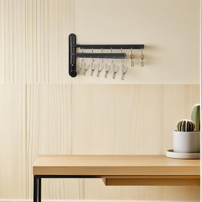 Rotating Wall Mounted Drying Rack with Swing Arms Space-Saving Foldable Laundry Hanger for Balcony Bathroom Bedroom No-Drill Setup with Clips Multi-Functional Laundry Organizer