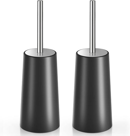 Toilet Brush and Holder, 2 Pack Toilet Brush with 304 Stainless Steel Long Handle, Toilet Bowl Brush for Bathroom Toilet-Ergonomic, Elegant,Durable (White)
