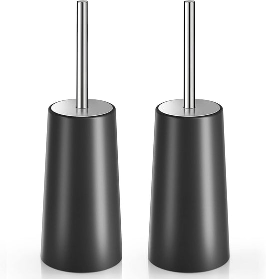 Toilet Brush and Holder, 2 Pack Toilet Brush with 304 Stainless Steel Long Handle, Toilet Bowl Brush for Bathroom Toilet-Ergonomic, Elegant,Durable (White)