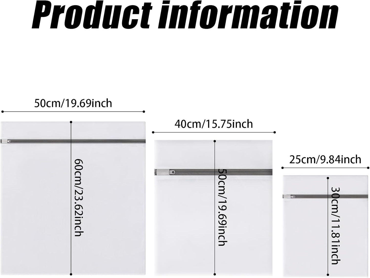 Mesh Laundry Bags for Delicates, Lingerie Wash Bags with Auto-Lock Zipper, 100% Polyester Fine Mesh, White Net, 2XL, 2L, 2S