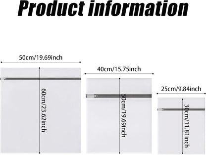 Mesh Laundry Bags for Delicates, Lingerie Wash Bags with Auto-Lock Zipper, 100% Polyester Fine Mesh, White Net, 2XL, 2L, 2S