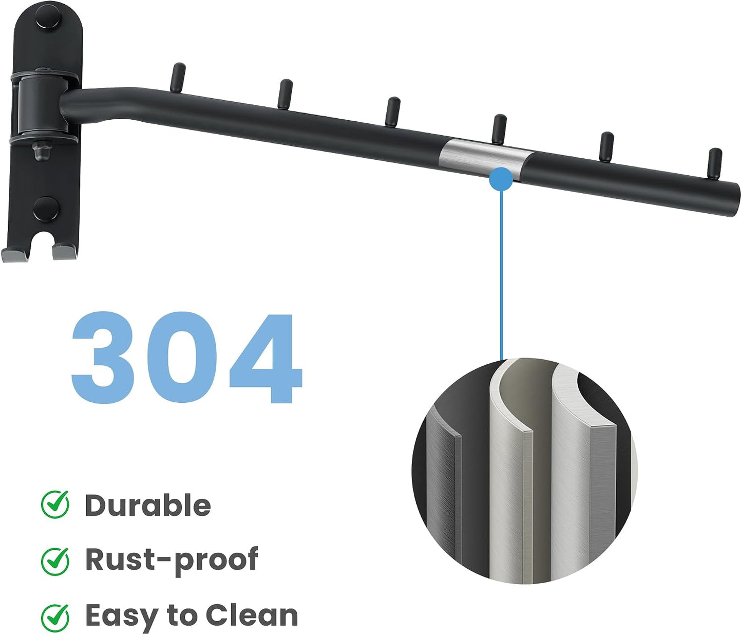 Mooche Swing Clothes Hanger Rack, Garment Racks Folding Clothes Bar Wall Mounted, 180°Rotation Laundry Drying Rack 304 Stainless Steel Space Saving for Laundry Room Bedroom Balcony, 9.45" Long