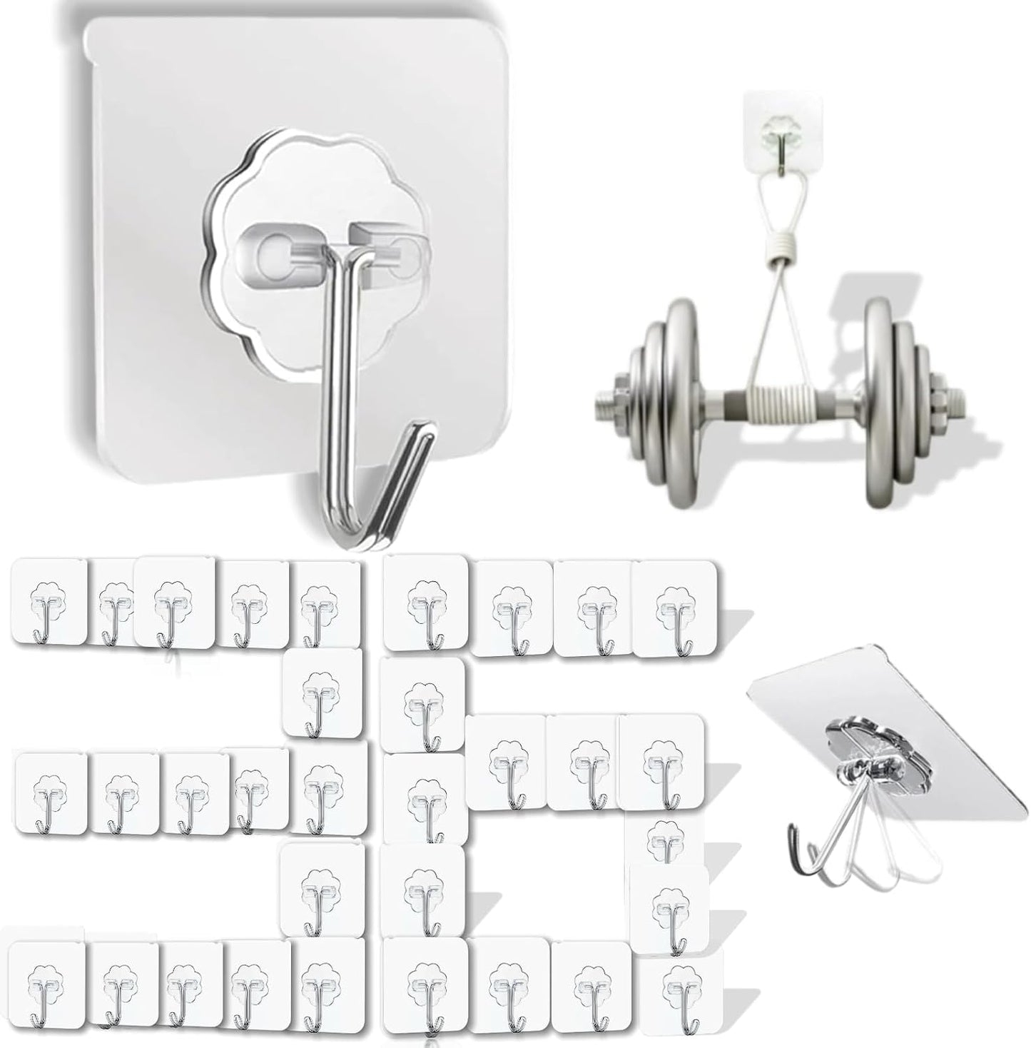 Adhesive Wall Hooks for Hanging Heavy Duty 50 lbs Large Hooks for Walls No Damage, Towel Sticky Clear Hook, Waterproof, Home, Bathroom, Kitchen, Office, and Outdoor 10 Pack