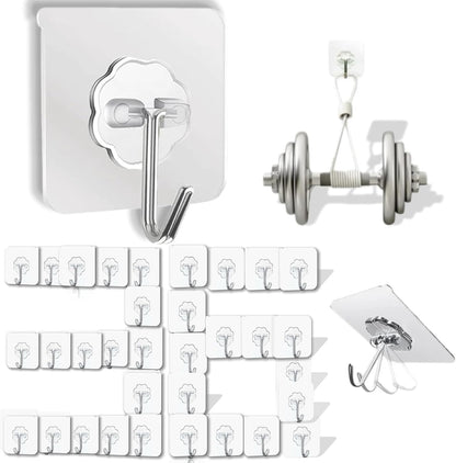 Adhesive Wall Hooks for Hanging Heavy Duty 50 lbs Large Hooks for Walls No Damage, Towel Sticky Clear Hook, Waterproof, Home, Bathroom, Kitchen, Office, and Outdoor 10 Pack