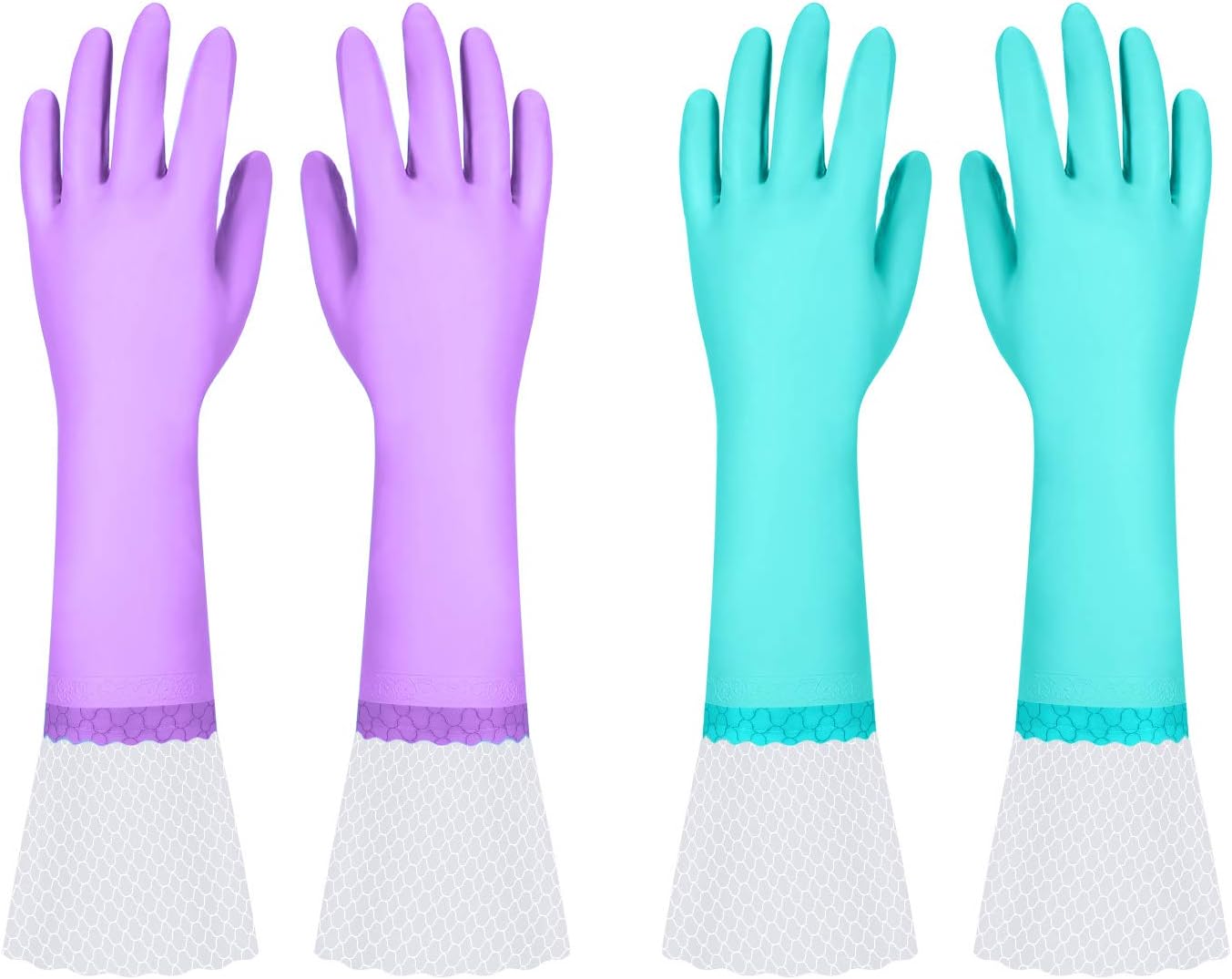 Elgood Reusable Long Sleeve Dishwashing Cleaning Gloves with Latex Free,Cotton Lining,Kitchen Gloves 2 Pairs,Purple+Blue M