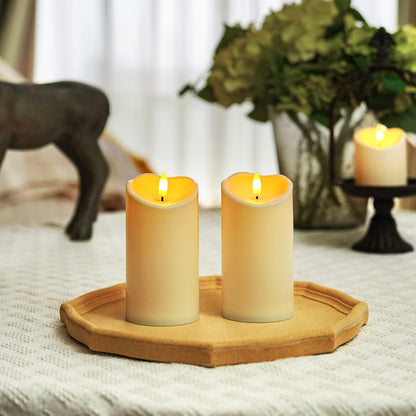 Homemory Dripping Wax Flameless Candles, Battery Operated Candles with Remote Control and Timers, LED Pillar Candles, Electric Fake Candles, 3" x 6", Set of 2
